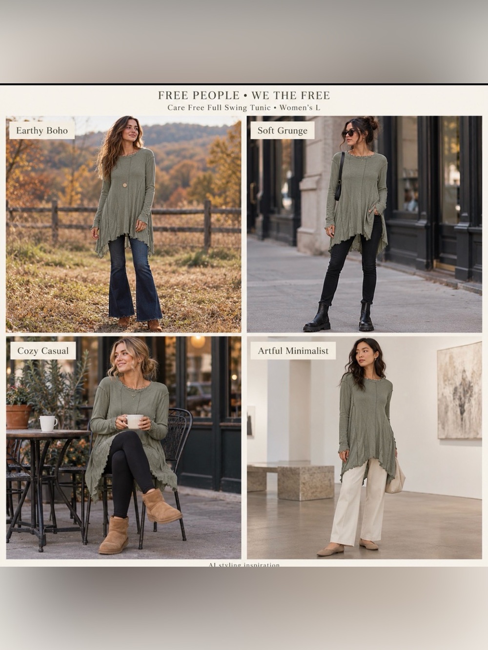 Free People We The Free Care Free Full Swing Tunic Top Women L Relax Fit Drapery